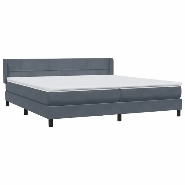 Pat box spring cu saltea, gri închis, 180×210 cm, catifea