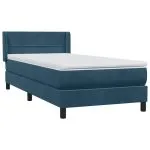 Pat box spring cu saltea, albastru închis, 80×220 cm, catifea