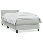 Pat box spring cu saltea, gri deschis, 100×220 cm, catifea