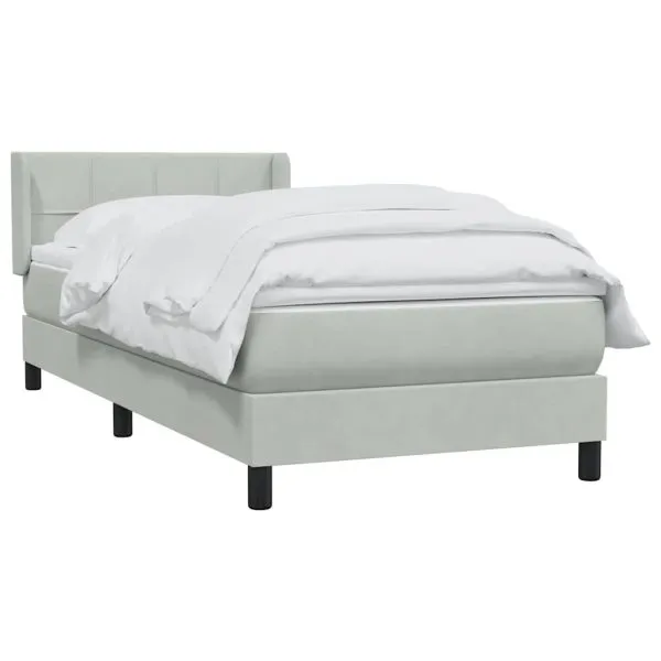 Pat box spring cu saltea, gri deschis, 100×220 cm, catifea