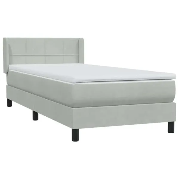 Pat box spring cu saltea, gri deschis, 100×220 cm, catifea