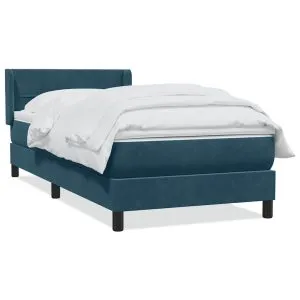 Pat box spring cu saltea, albastru închis, 100×220 cm, catifea