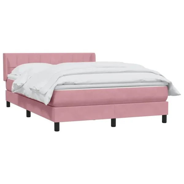 Pat box spring cu saltea, roz, 140×220 cm, catifea