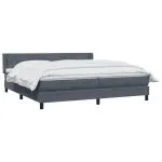 Pat box spring cu saltea, gri închis, 180×220 cm, catifea