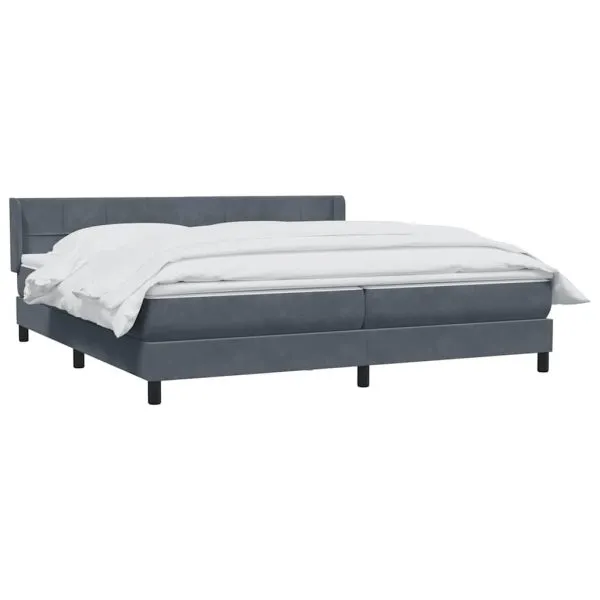 Pat box spring cu saltea, gri închis, 180×220 cm, catifea