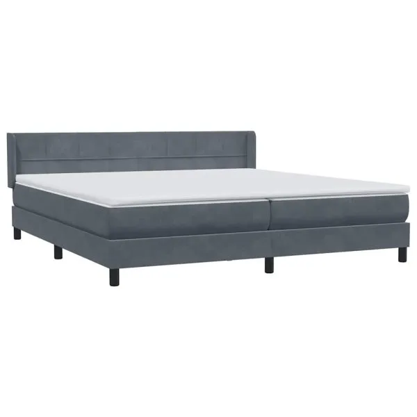 Pat box spring cu saltea, gri închis, 180×220 cm, catifea
