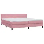 Pat box spring cu saltea, roz, 180×220 cm, catifea