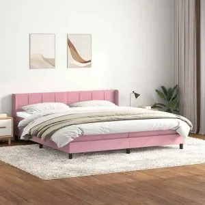 Pat box spring cu saltea, roz, 180×220 cm, catifea
