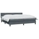Pat box spring cu saltea, gri închis, 200×220 cm, catifea