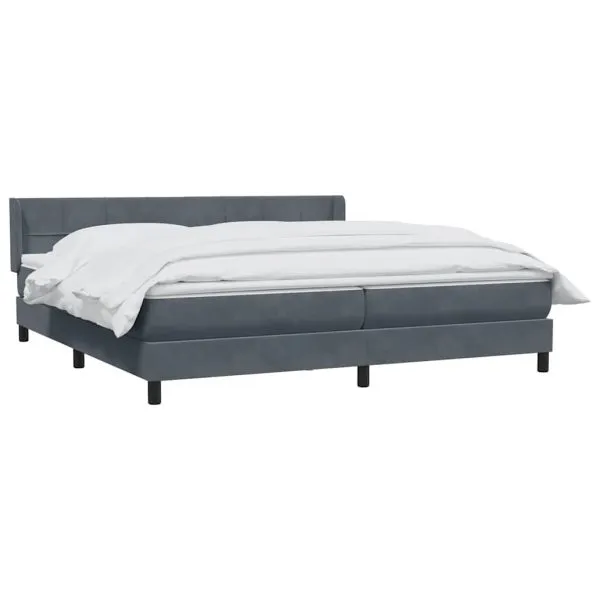 Pat box spring cu saltea, gri închis, 200×220 cm, catifea