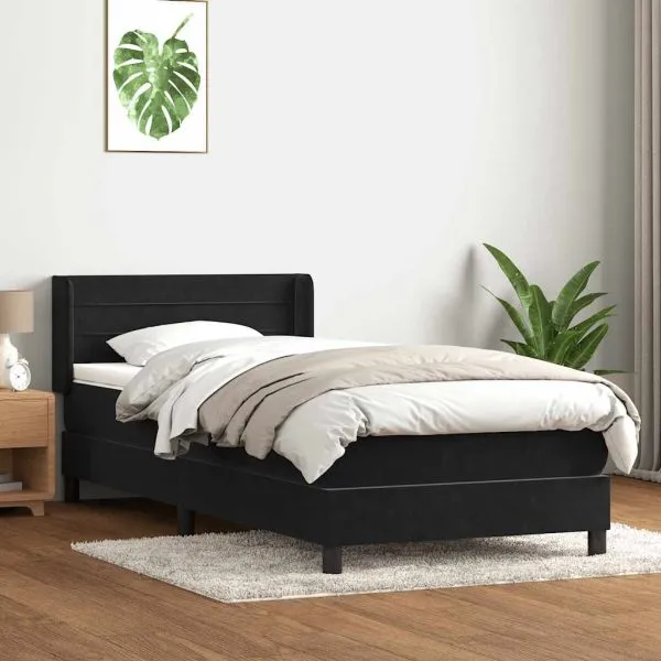 Pat box spring cu saltea, negru, 80×210 cm, catifea