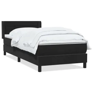 Pat box spring cu saltea, negru, 90×210 cm, catifea