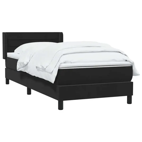 Pat box spring cu saltea, negru, 90×210 cm, catifea