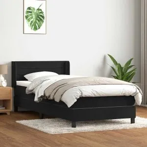 Pat box spring cu saltea, negru, 90×210 cm, catifea