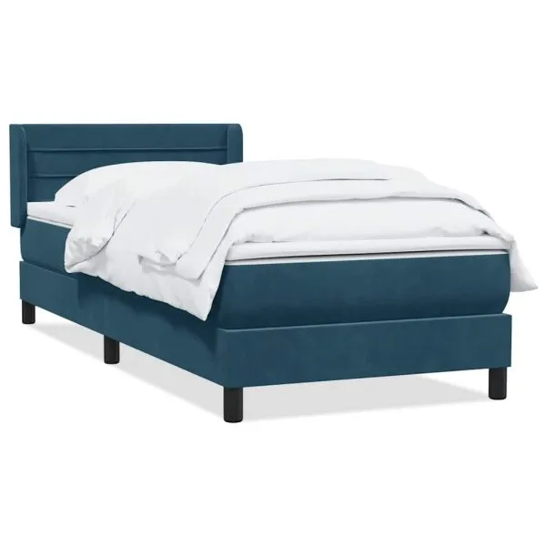 Pat box spring cu saltea, albastru închis, 90×210 cm, catifea