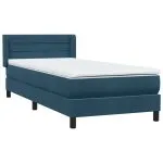 Pat box spring cu saltea, albastru închis, 90×210 cm, catifea