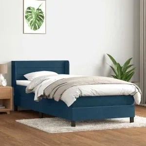Pat box spring cu saltea, albastru închis, 90×210 cm, catifea