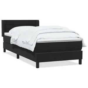 Pat box spring cu saltea, negru, 100×210 cm, catifea