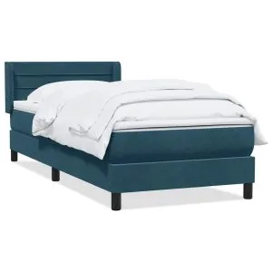 Pat box spring cu saltea, albastru închis, 100×210 cm, catifea