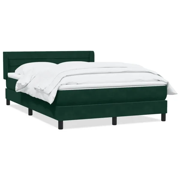 Pat box spring cu saltea, Verde închis, 140×210 cm, catifea