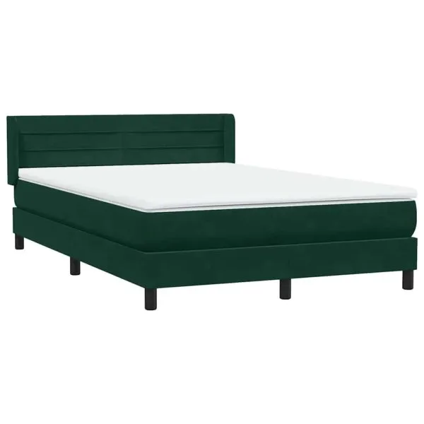 Pat box spring cu saltea, Verde închis, 140×210 cm, catifea