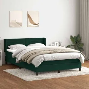 Pat box spring cu saltea, Verde închis, 140×210 cm, catifea