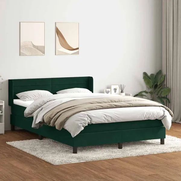 Pat box spring cu saltea, Verde închis, 140×210 cm, catifea