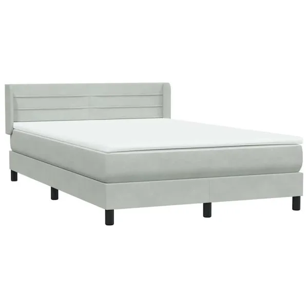 Pat box spring cu saltea, gri deschis, 160×210 cm, catifea