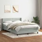 Pat box spring cu saltea, gri deschis, 160×210 cm, catifea