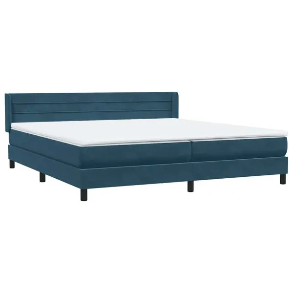Pat box spring cu saltea, albastru închis, 200×210 cm, catifea