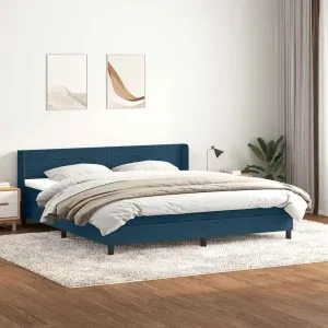 Pat box spring cu saltea, albastru închis, 200×210 cm, catifea