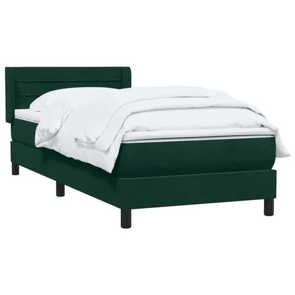 Pat box spring cu saltea, verde închis, 80×220 cm, catifea