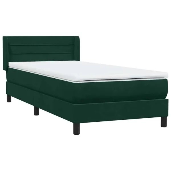 Pat box spring cu saltea, verde închis, 80×220 cm, catifea