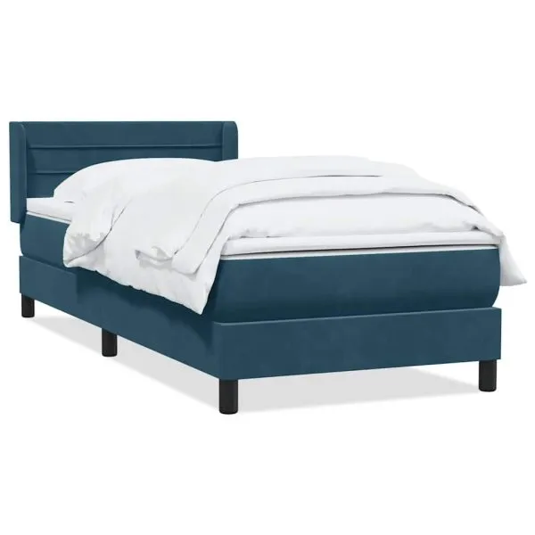 Pat box spring cu saltea, albastru închis, 90×220 cm, catifea