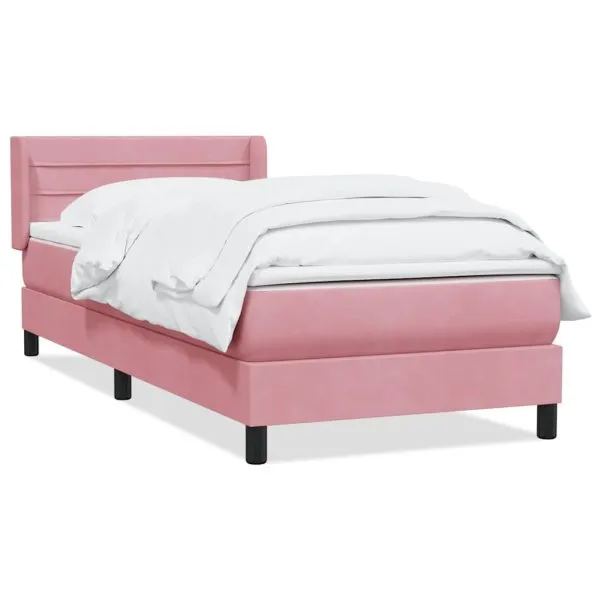 Pat box spring cu saltea, roz, 100×220 cm, catifea