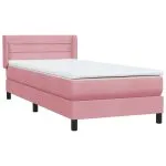 Pat box spring cu saltea, roz, 100×220 cm, catifea