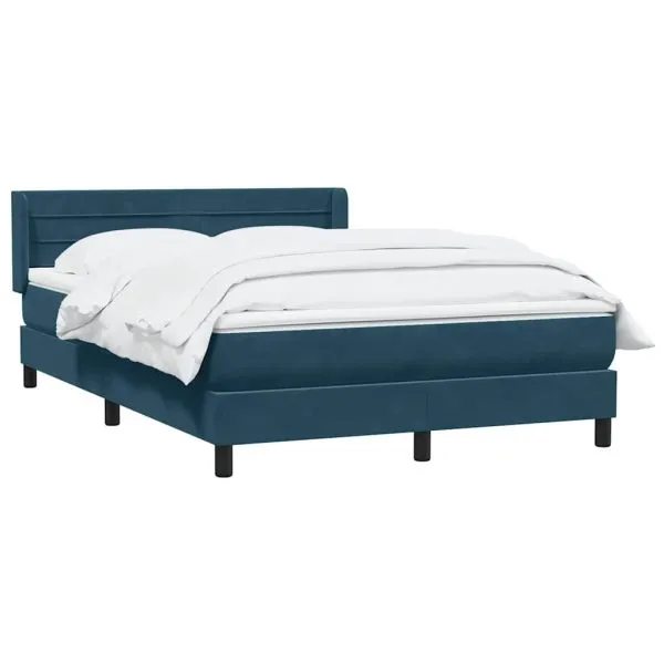 Pat box spring cu saltea, albastru închis, 140×220 cm, catifea