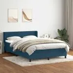 Pat box spring cu saltea, albastru închis, 140×220 cm, catifea