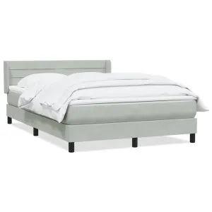 Pat box spring cu saltea, gri deschis, 160×220 cm, catifea