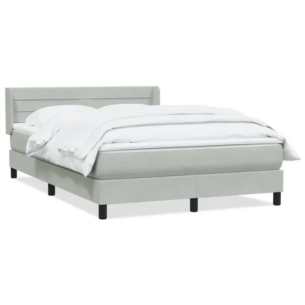 Pat box spring cu saltea, gri deschis, 160×220 cm, catifea
