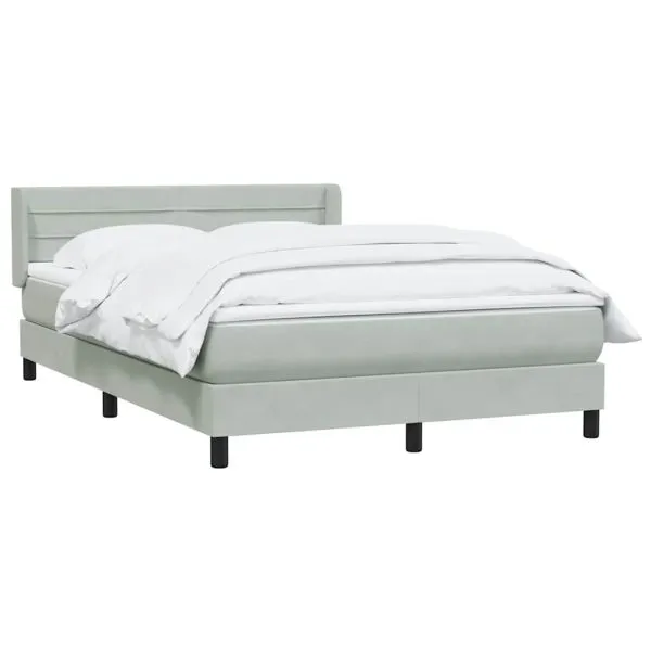 Pat box spring cu saltea, gri deschis, 160×220 cm, catifea