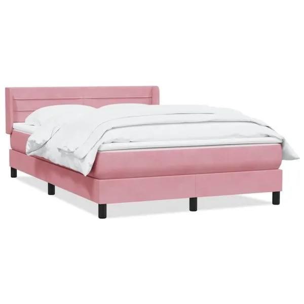 Pat box spring cu saltea, roz, 160×220 cm, catifea