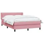 Pat box spring cu saltea, roz, 160×220 cm, catifea