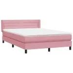 Pat box spring cu saltea, roz, 160×220 cm, catifea
