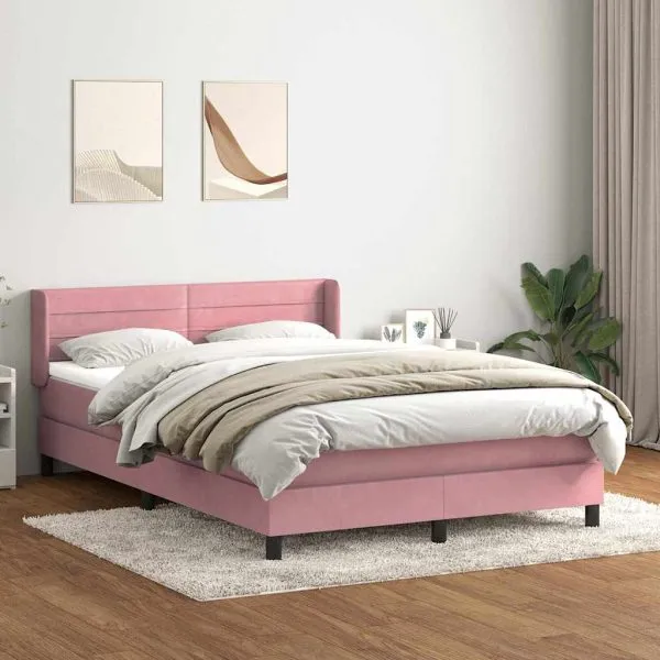 Pat box spring cu saltea, roz, 160×220 cm, catifea