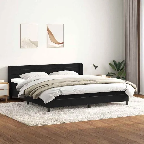 Pat box spring cu saltea, negru, 200×220 cm, catifea