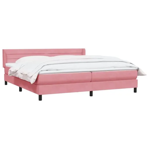 Pat box spring cu saltea, roz, 200×220 cm, catifea