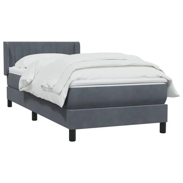 Pat box spring cu saltea, gri închis, 100×210 cm, catifea