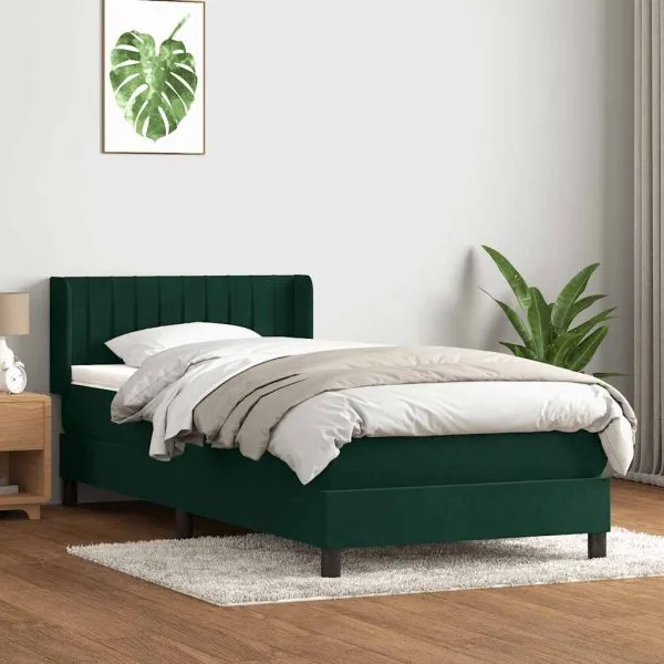 Pat box spring cu saltea, verde închis, 100×210 cm, catifea