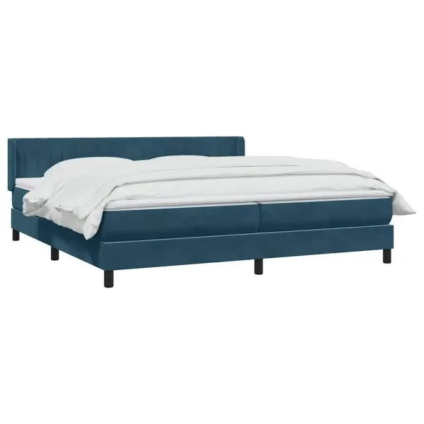 Pat box spring cu saltea, albastru închis, 180×210 cm, catifea